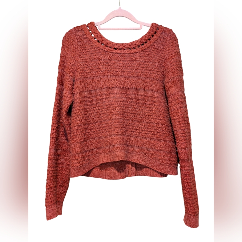 Anthropologie MOTH Cropped Sweater In Burnt Orange Button Back Sz S